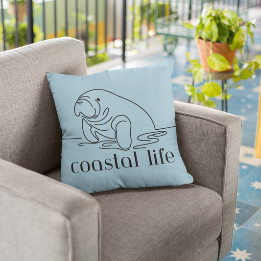 Coastal Life Manatee Premium Pillow | 18 x 18 In.
