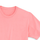 A side-view of the Pink Salt Protect Manatee T-Shirt, highlighting its knit tight work with fine yarn to control torque, garment washed to remove almost all shrinkage, and enzyme butterwashed to give the smoothest surface.