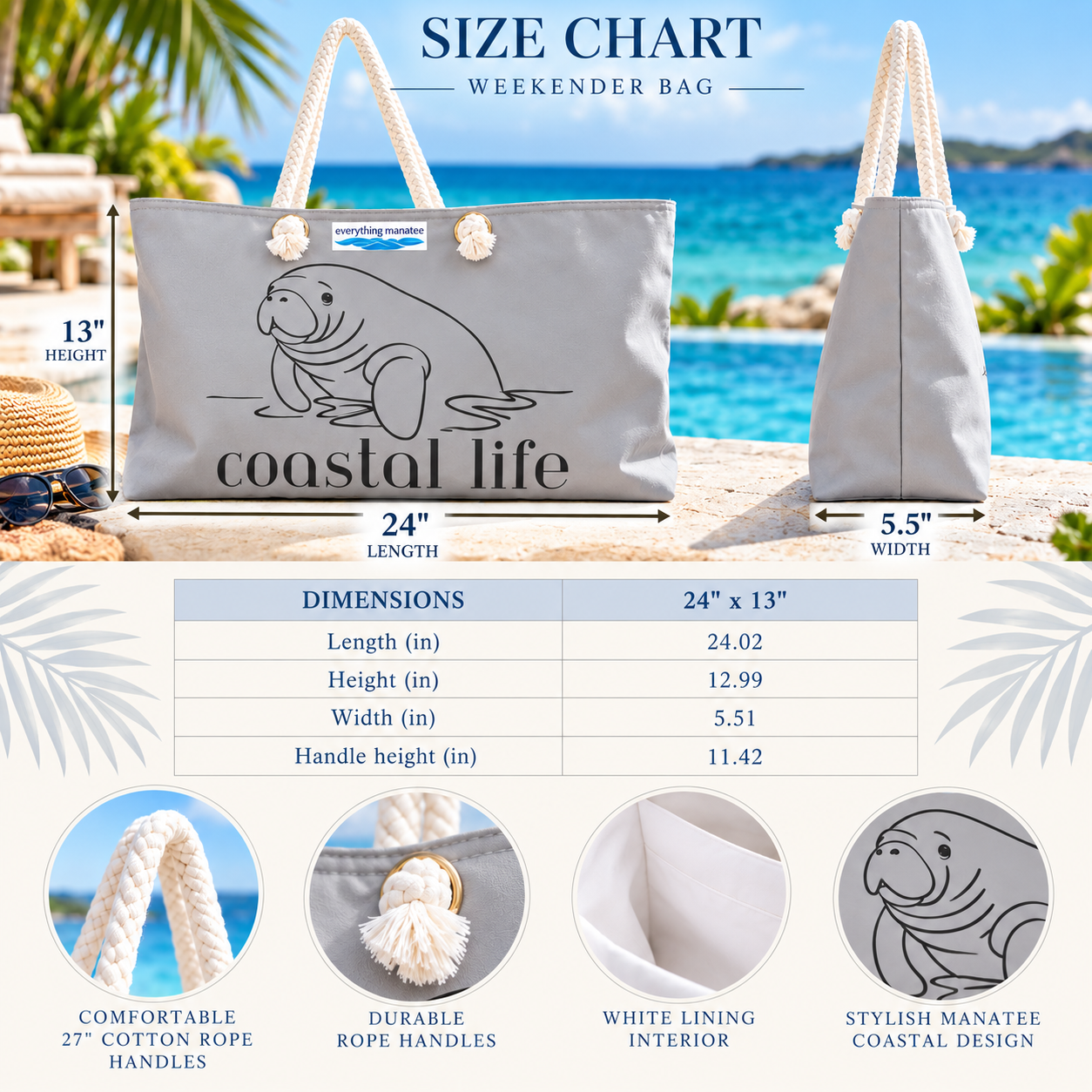 Coastal Life Manatee Weekender Bag with Relaxed Marine Vibe