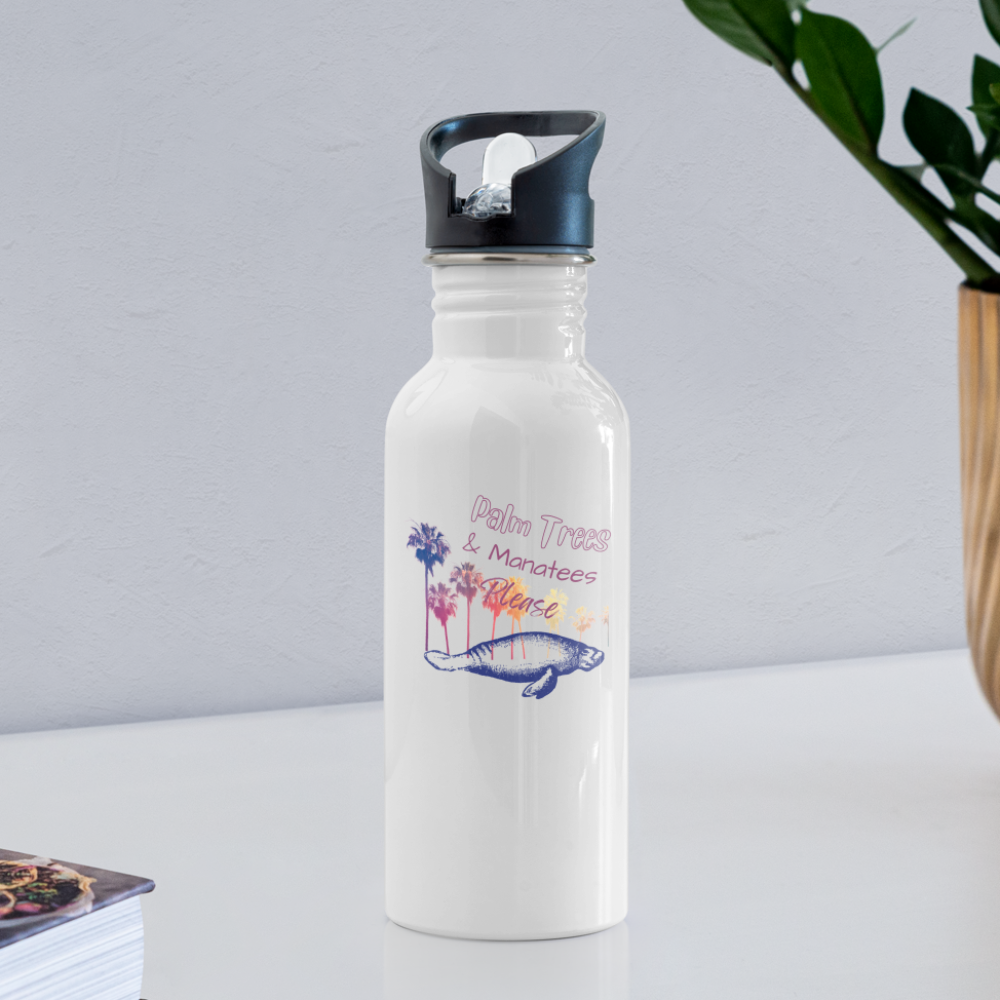 Palm Trees & Manatees Water Bottle - white