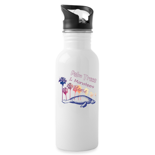 Palm Trees & Manatees Water Bottle - white
