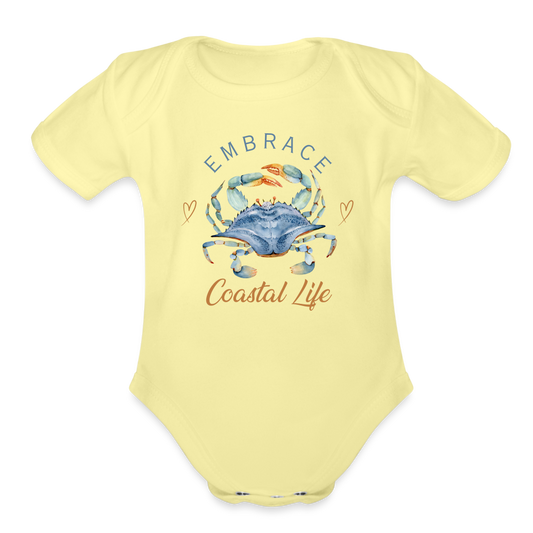 Coastal Life Crab Organic Onesie | Baby - washed yellow
