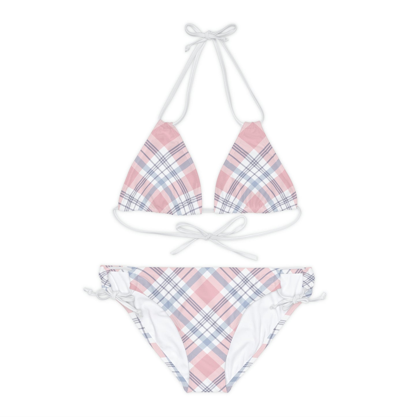 Pretty Pink Plaid Strappy Bikini Set | Womens