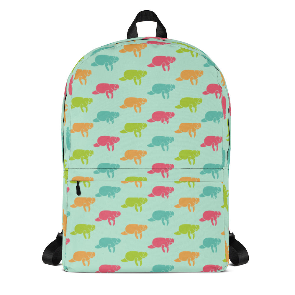 Multi Colored Manatee Print Backpack Youth