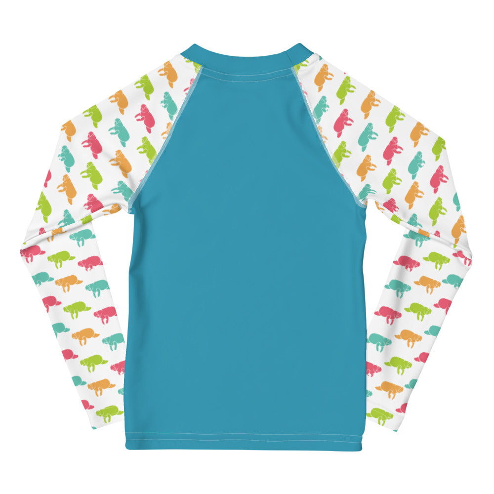 Blue Manatee Print Long Sleeve Rash Guard