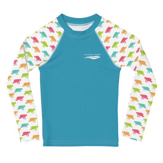 Blue Manatee Print Long Sleeve Rash Guard