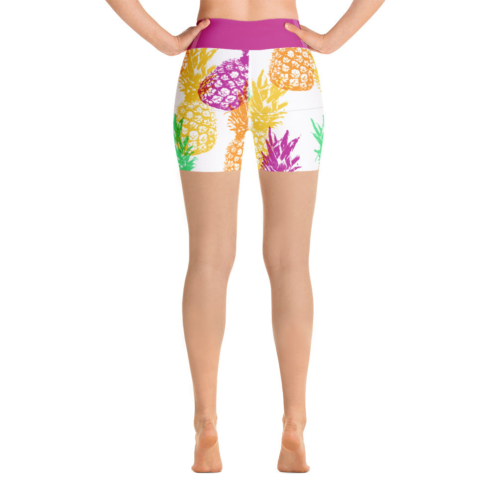 Happy Pineapple Print Yoga Shorts | Womens