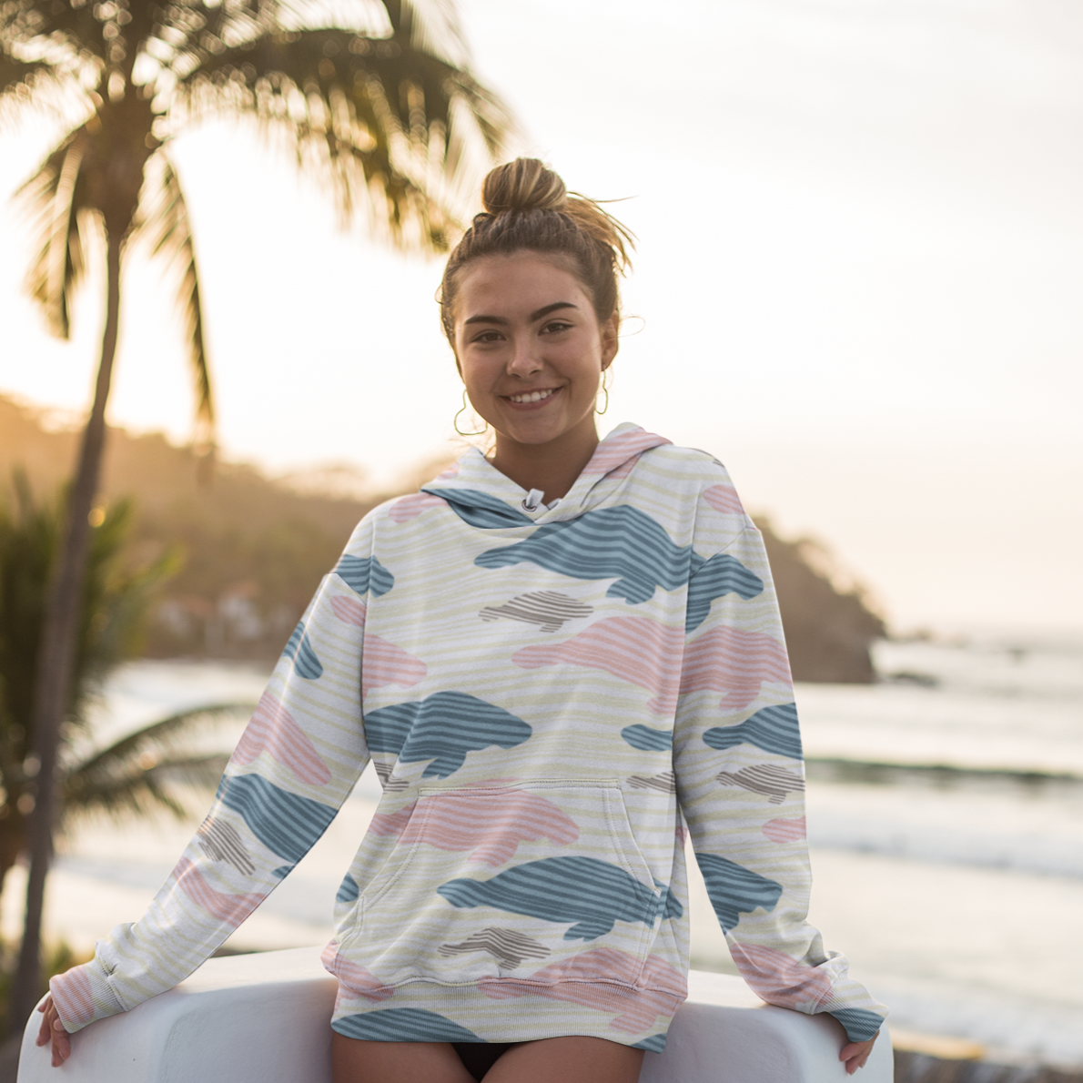 Pastel Manatee Print Hoodie | Womens