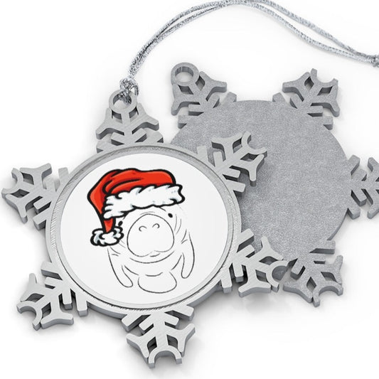Santa Manatee Pewter Snowflake Ornament