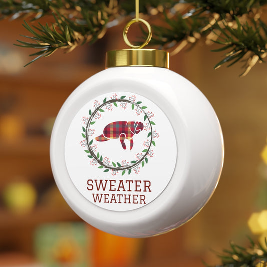 Sweater Weather Manatee Christmas Ball Ornament
