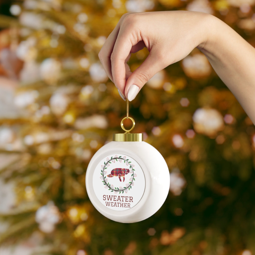 Sweater Weather Manatee Christmas Ball Ornament