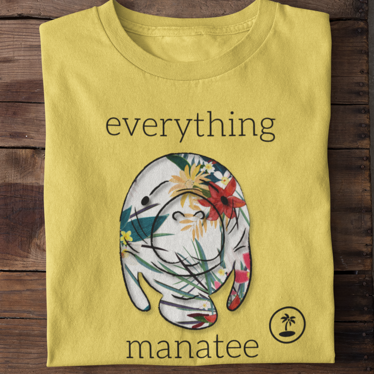 Tropical Floral Yellow Manatee T-Shirt | Womens