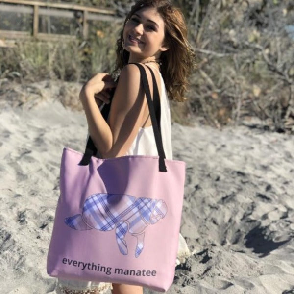 Plaid Manatee Beach Bag