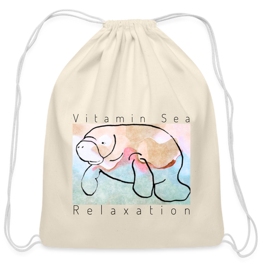 Watercolor Manatee Cotton Drawstring Bag | Womens - natural