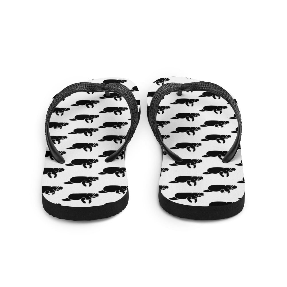 Black and White Manatee Flip-Flops