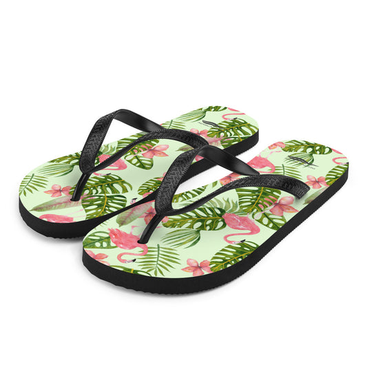 Flamingo and Palms Print Flip-Flops