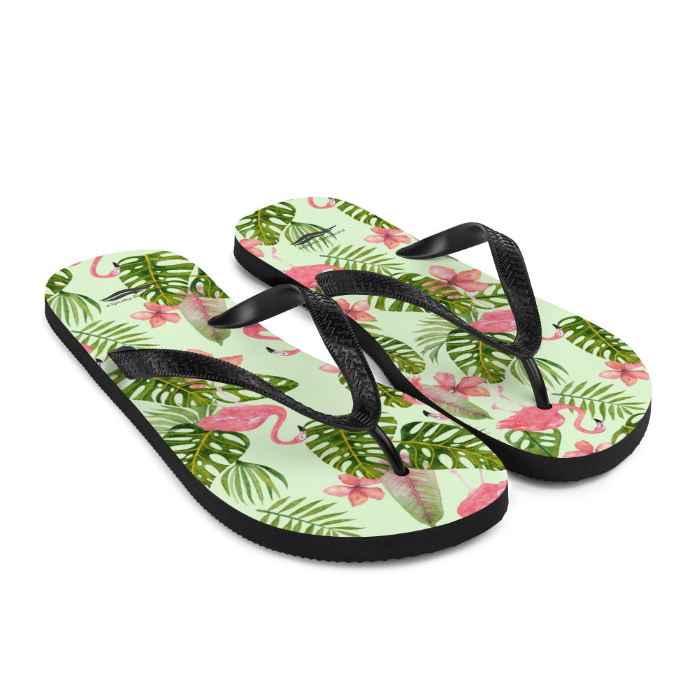 Flamingo and Palms Print Flip-Flops