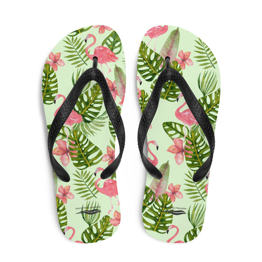 Flamingo and Palms Print Flip-Flops