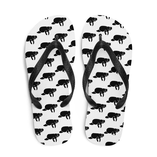 Black and White Manatee Flip-Flops