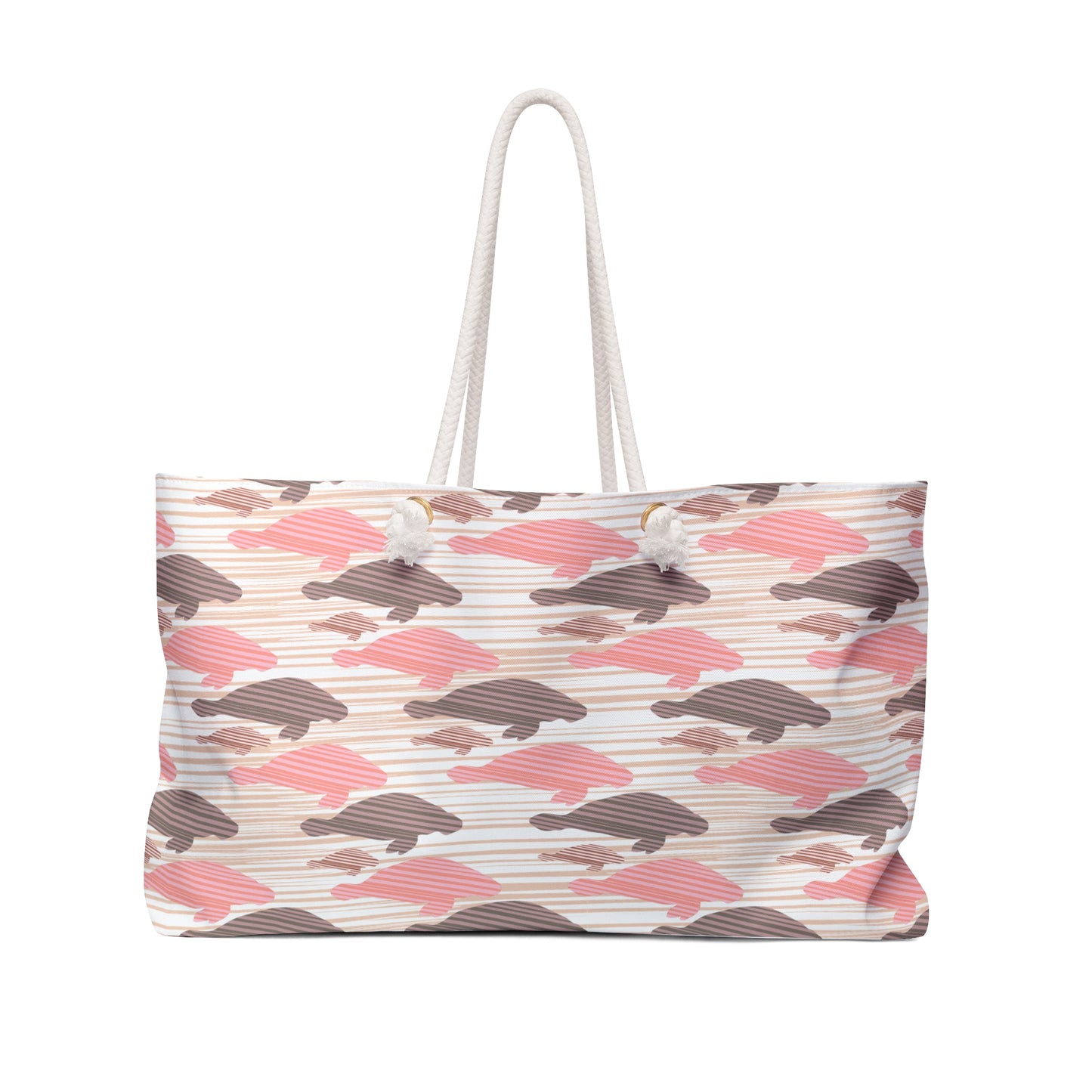 Pink & Taupe Manatee Pattern Weekender Bag — Cute Beach Travel Tote