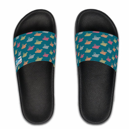 Lagoon Blue Manatee Pattern Slide Sandals |  Mens - Perfect for Summer Outings