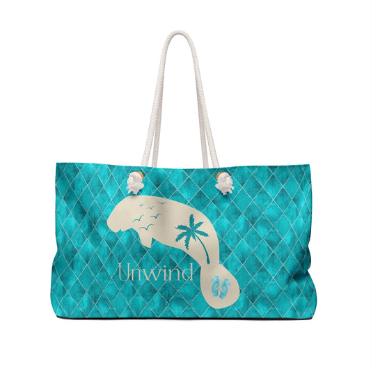 Weekender Bag - 'Unwind' Tropical Manatee Beach Tote