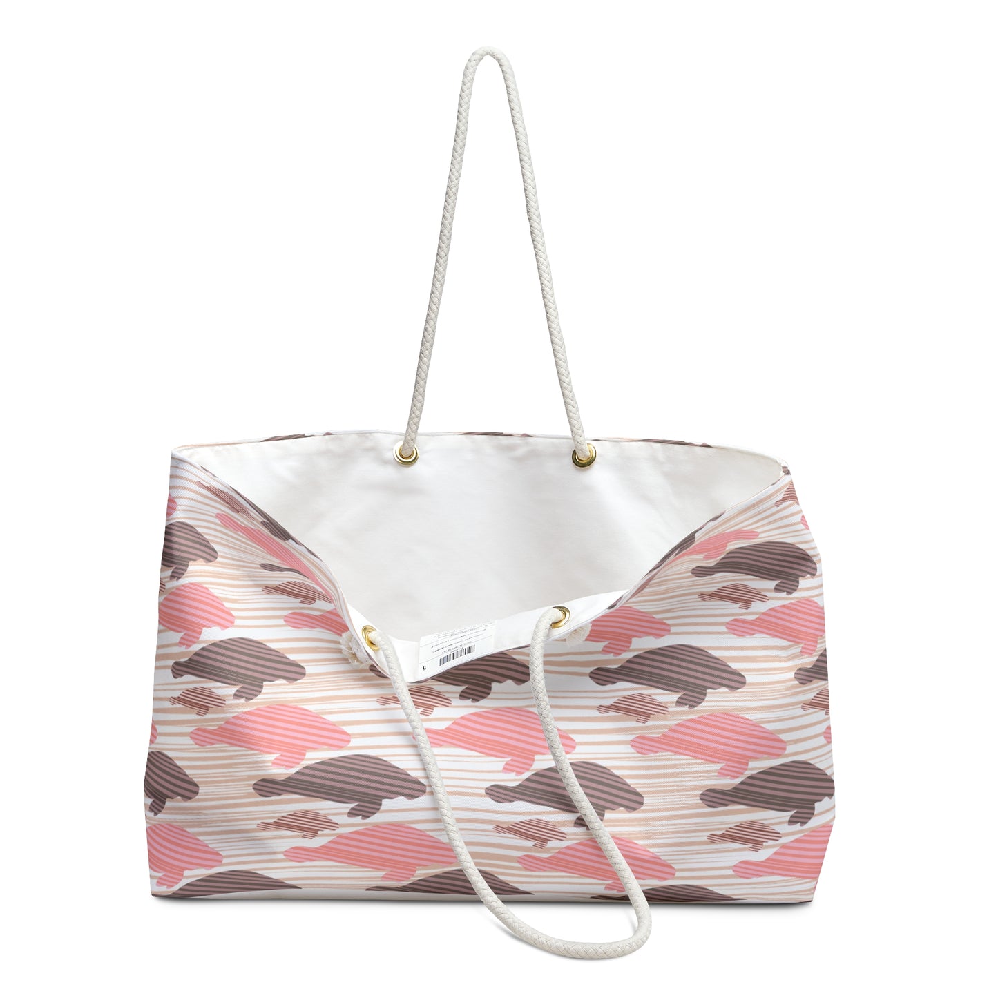 Pink & Taupe Manatee Pattern Weekender Bag — Cute Beach Travel Tote
