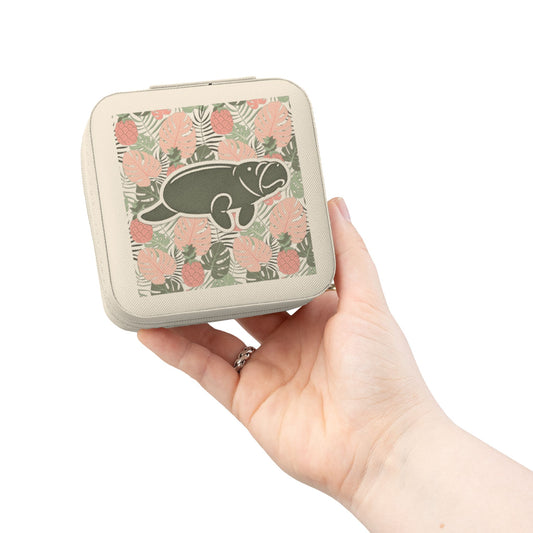 Manatee Floral Jewelry Travel Case – Compact Portable Ring & Earring Organizer