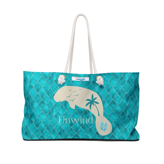 Weekender Bag - 'Unwind' Tropical Manatee Beach Tote