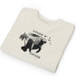 Folded beige sweatshirt with a black graphic and text on a white background