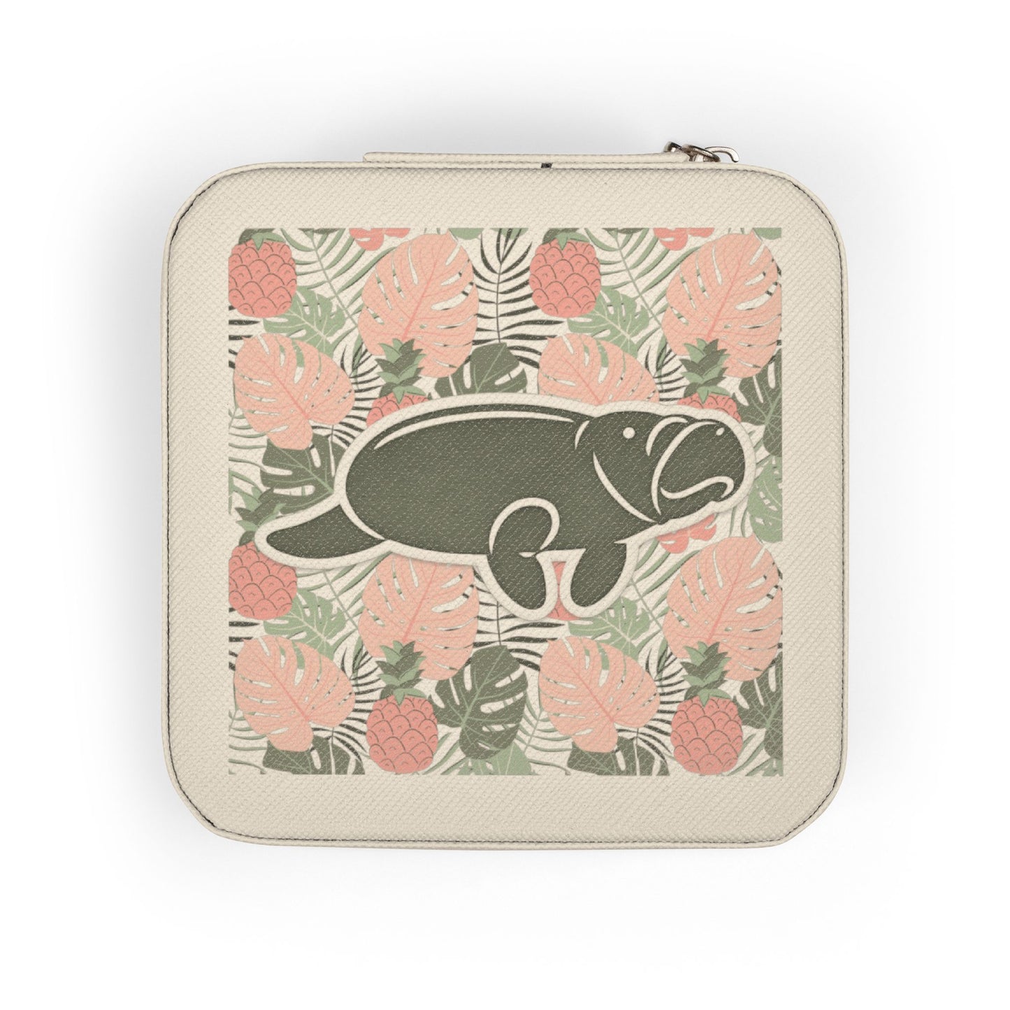 Manatee Floral Jewelry Travel Case – Compact Portable Ring & Earring Organizer