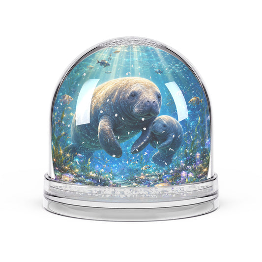 Manatee Mom & Calf Snow Globe — Underwater Ocean Keepsake