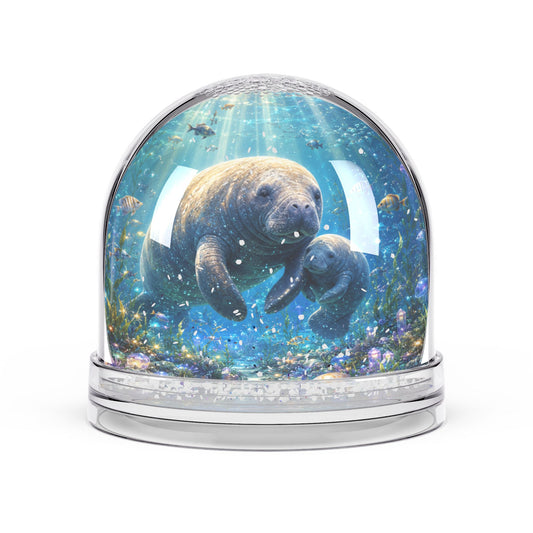 Manatee Mom & Calf Snow Globe — Underwater Ocean Keepsake