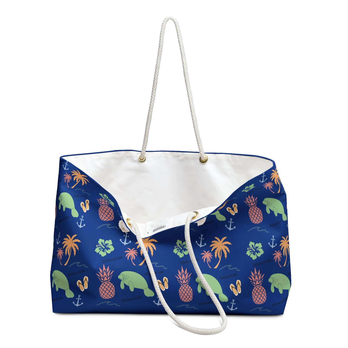 Tropical Manatee Weekender Bag | Pineapple & Palm Print Beach Tote