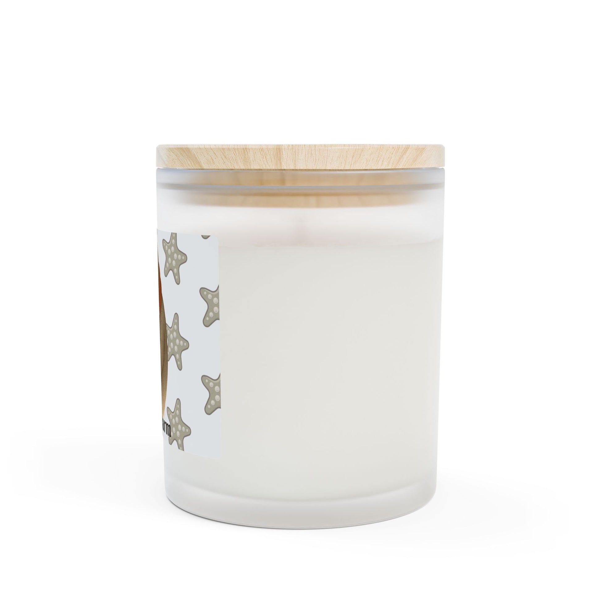 White candle with wooden lid on a white background