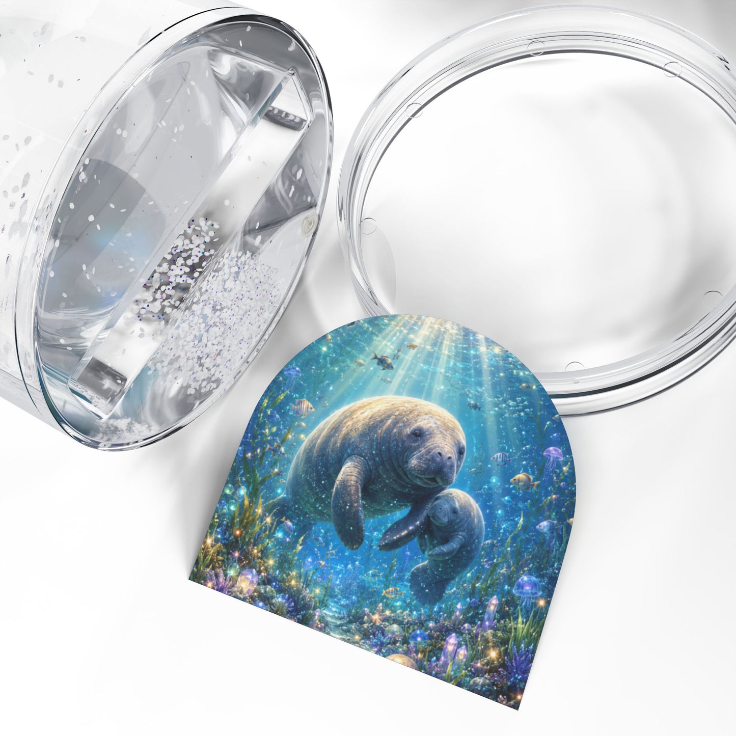 Manatee Mom & Calf Snow Globe — Underwater Ocean Keepsake