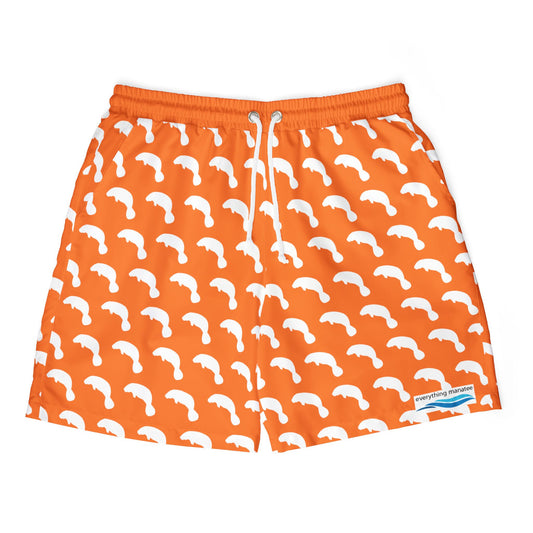 Fun Manatee Pattern Swim Shorts  | Mid-Length Mens