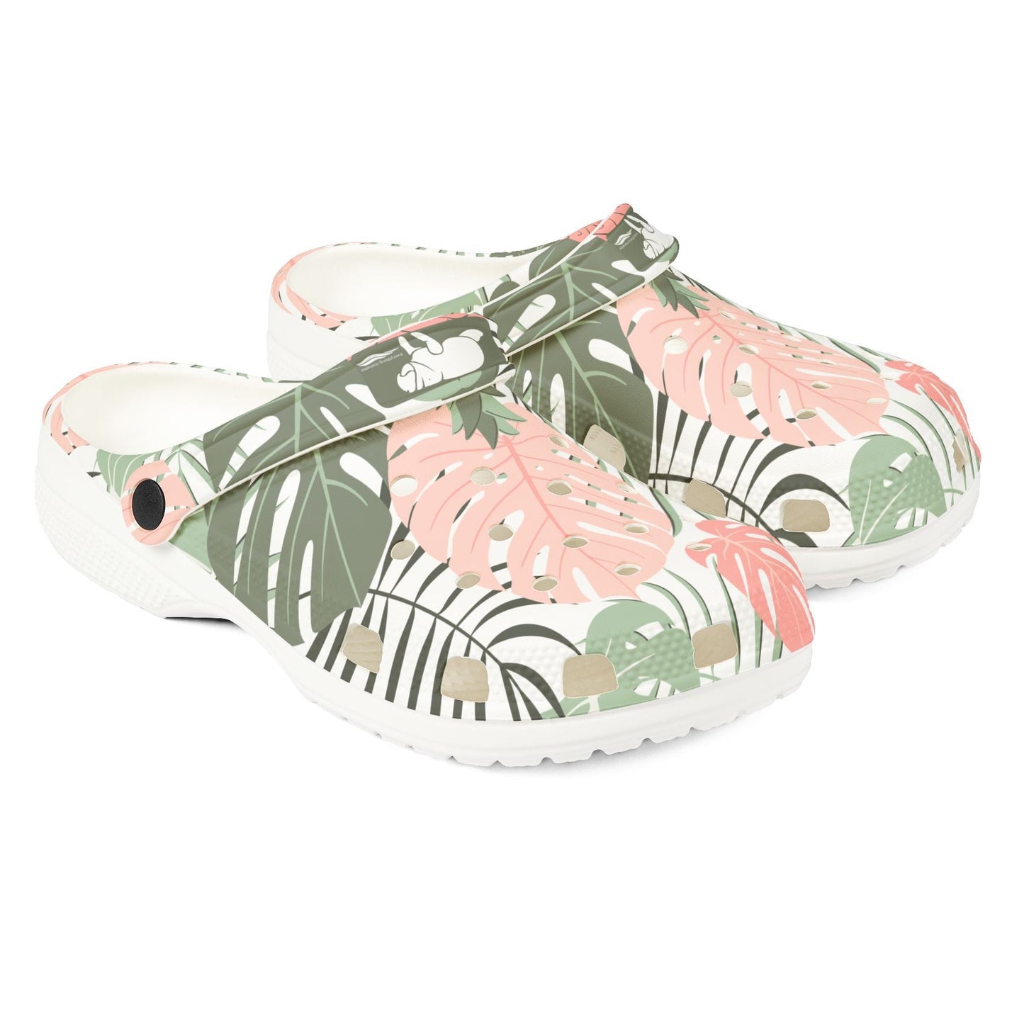 Tropical Leaf Clogs — Pink & Green Floral EVA Foam Garden Clogs