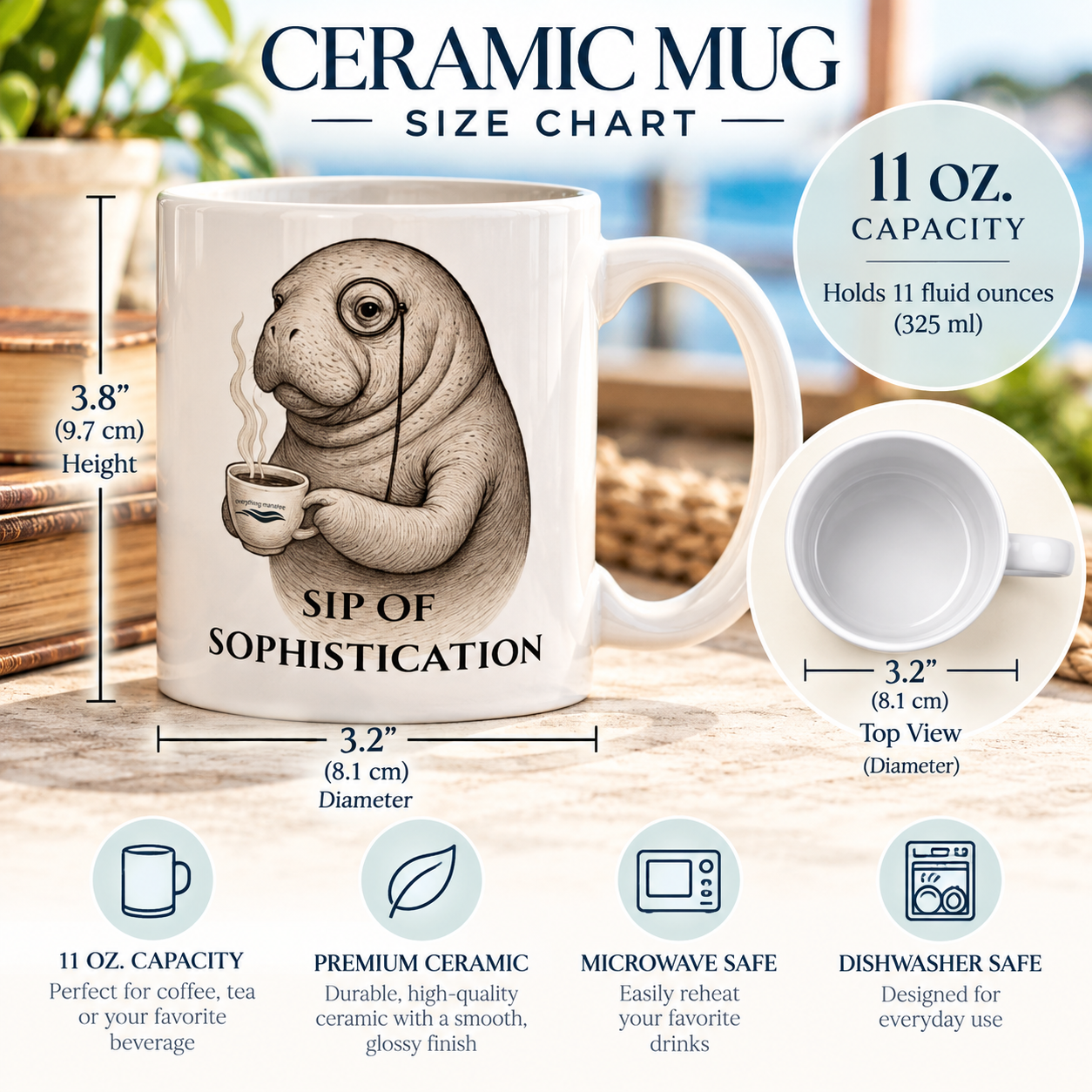 Baron Bean The Manatee Mug  11 oz. | Coastal Companions Collection
