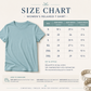 A size chart graphic for a women's relaxed T-shirt, showing a light blue T-shirt on the left and a measurement table with sizes S through 3XL, shirt width, shirt length, and sleeve length. Text at the top reads 'SIZE CHART' and 'WOMEN'S RELAXED T-SHIRT.
