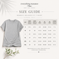 A size guide graphic for a women's relaxed fit t-shirt in harbor gray, showing a gray t-shirt on the left and a detailed sizing table on the right with measurements in inches.