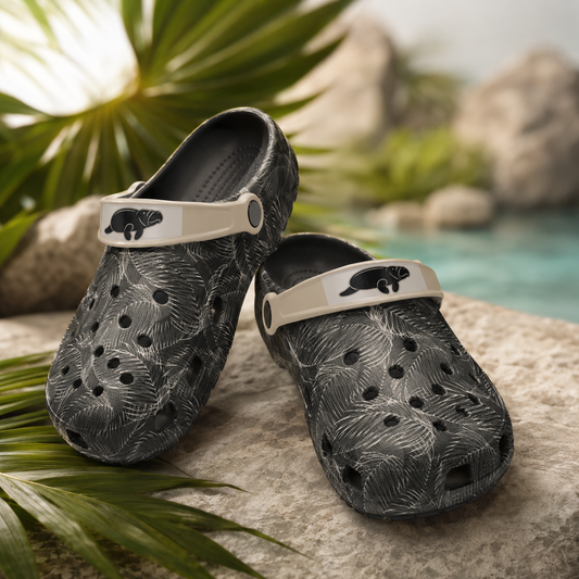 Noir Fronds Manatee Foam Clogs