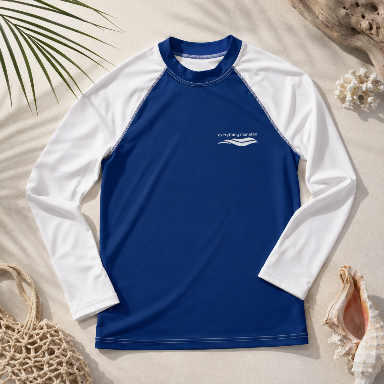 Manatee Drift Ocean Blue Long Sleeve Rash Guard | Youth