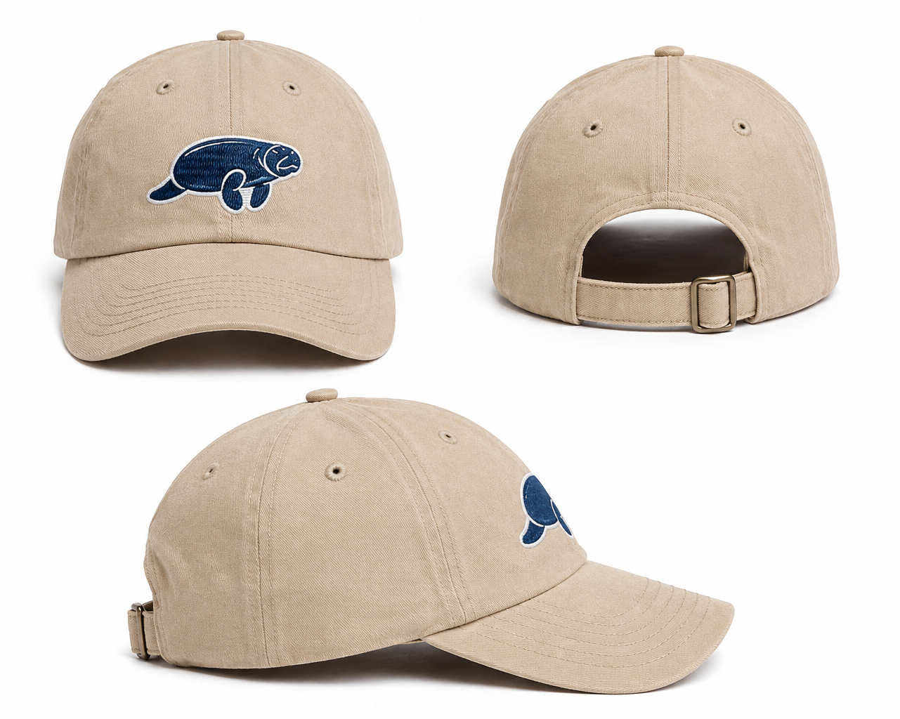 Beige cap with a logo on a white background
