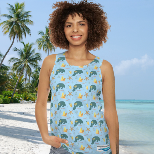 Playful Manatee  Tank Top - Summer Vibes Tee for Beach Days