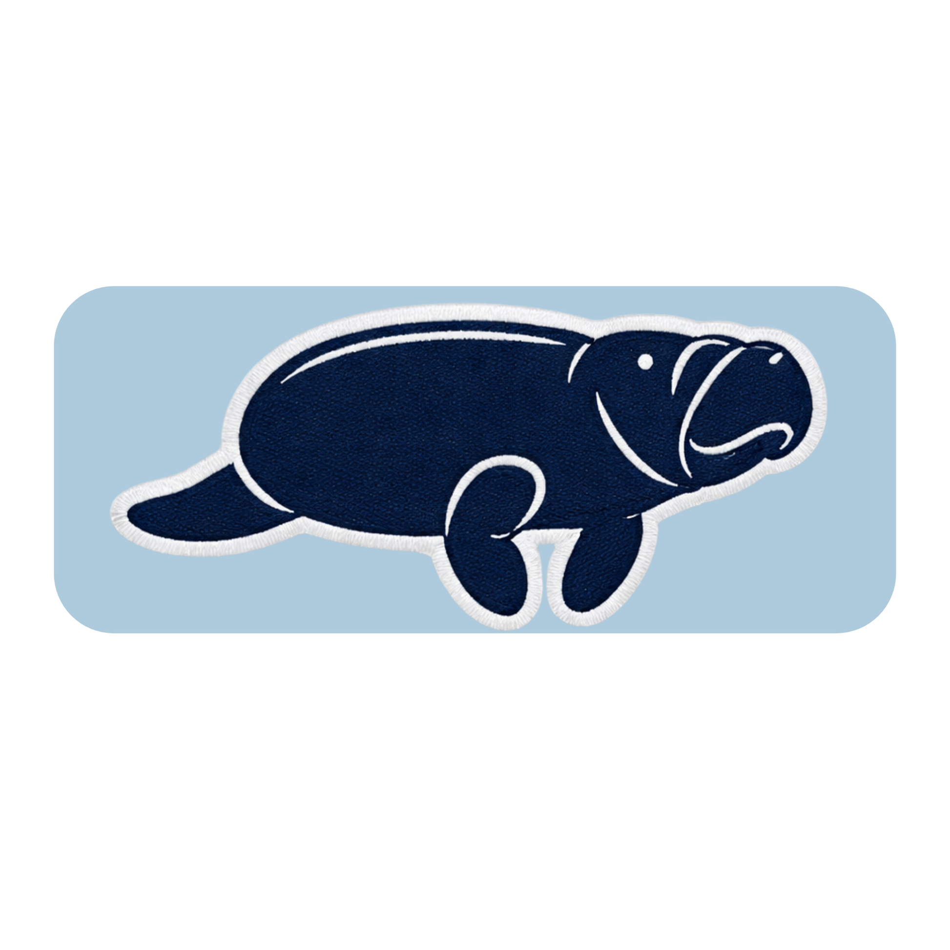 Manatee illustration on a light blue background