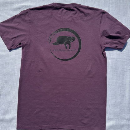 Back view of Midnight Grape Manatee Wave T-Shirt, showing relaxed fit and clean finished sleeve cuffs and hem.