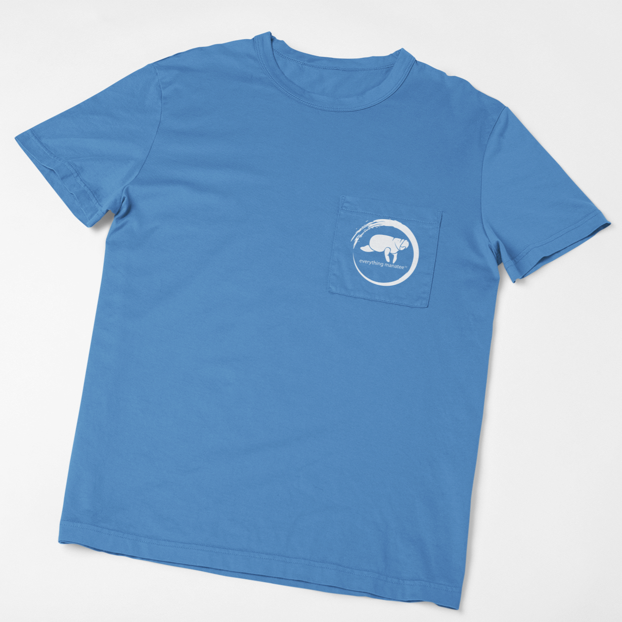 Front view of Ocean Blue Manatee Wave Pocket T-Shirt