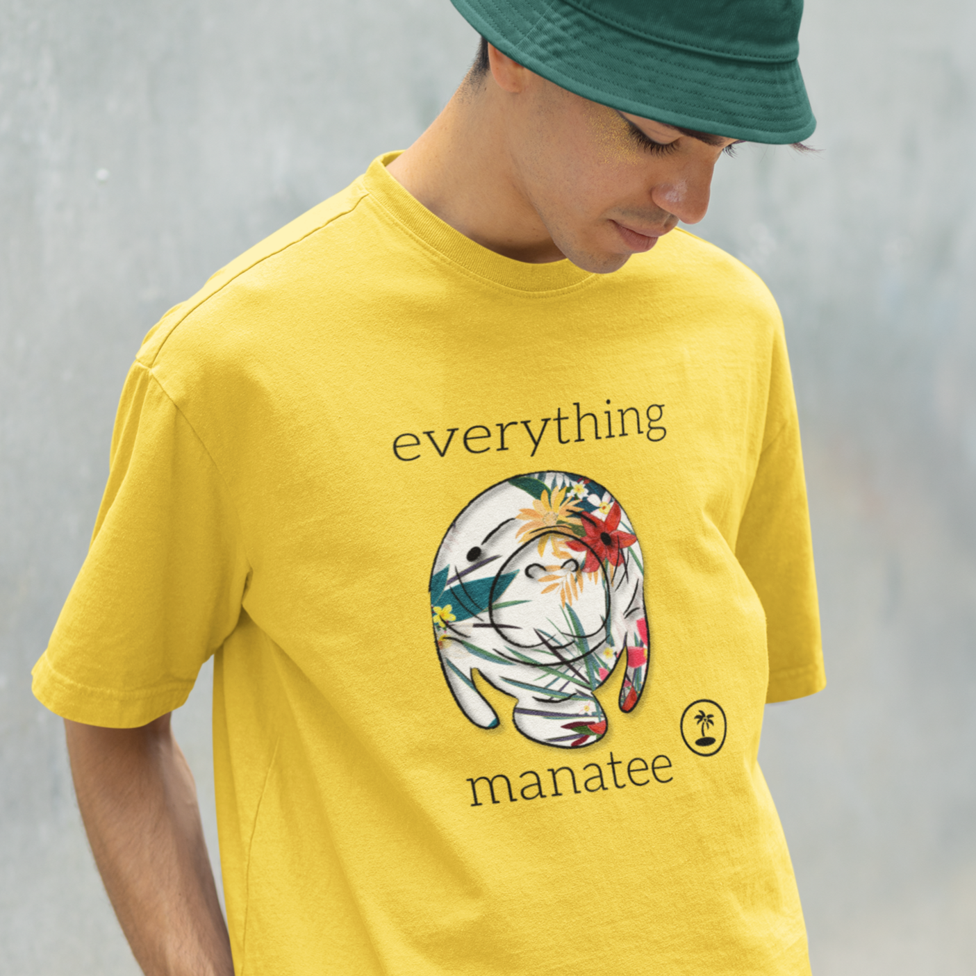 Tropical Florals Yellow Manatee T-Shirt | Mens