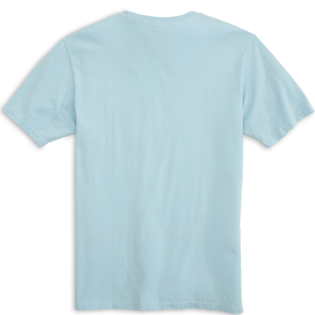 A back view of the Spirit Animal Manatee T-Shirt in Blue Mist, showcasing its soft and comfortable fabric, with clean finished sleeve cuffs, hems, and shoulder seams that hang better.